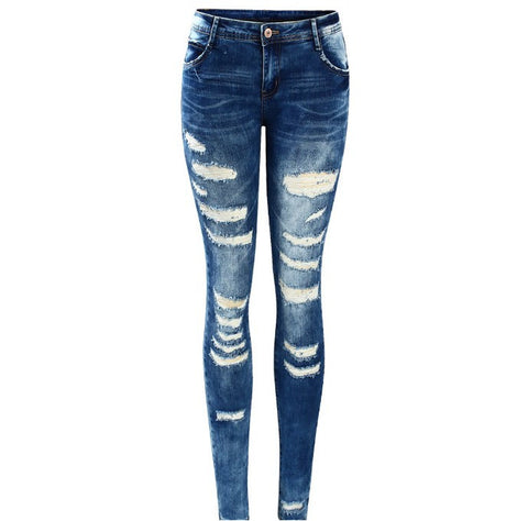 Low Waist Stretch Ripped Legs Skinny Washed Denim