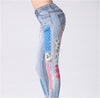 Floral Strips Painted Female Jeans Skinny