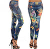 Colorful Painted Floral Imitated Jeans