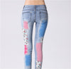 Floral Strips Painted Female Jeans Skinny