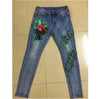 Hole Ripped Floral Paint Stretch Jeans