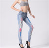 Floral Strips Painted Female Jeans Skinny